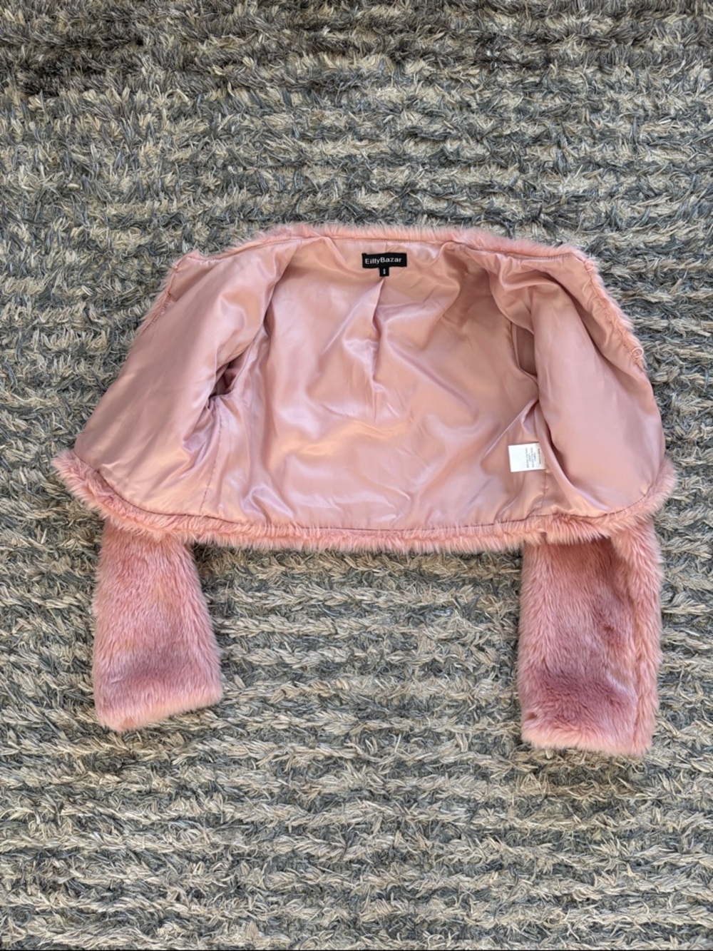 New! Eilly Bazar Cropped Rose Pink Faux Fur Teddy Jacket Size S - Picture 4 of 11